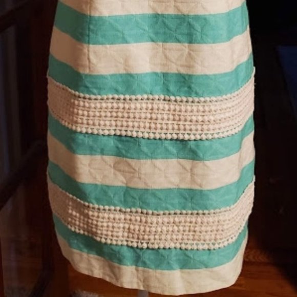 Just Taylor sz 6 teal / ivory striped sleeveless dress with ric rac trim - Picture 5 of 5